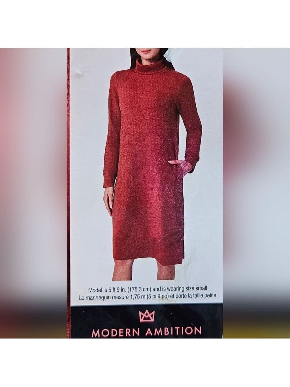 Modern Ambition Long Sleeve Turtleneck Rust Dress, Size Small, NWT
